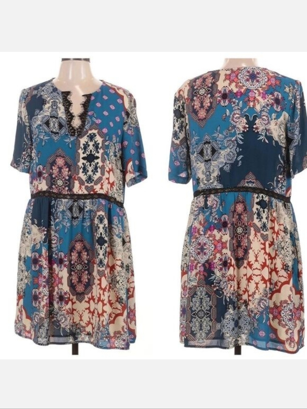 Charles Henry Paisley Split Neck Boho Midi Dress Size Medium